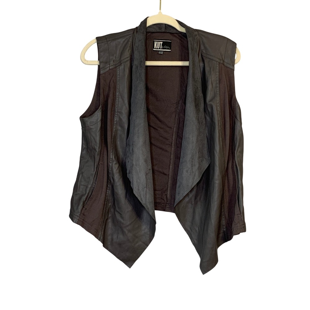 KUT From The Kloth Women's Sleeveless Faux Leather Drape Vest Size L